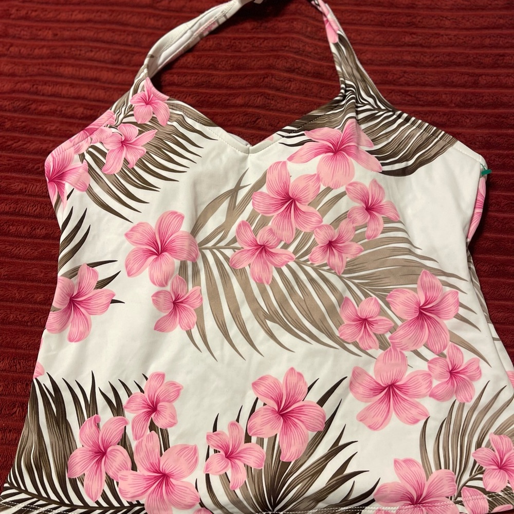 NWT Cherokee Floral Halter Tankini with Pink and Brown Leaves